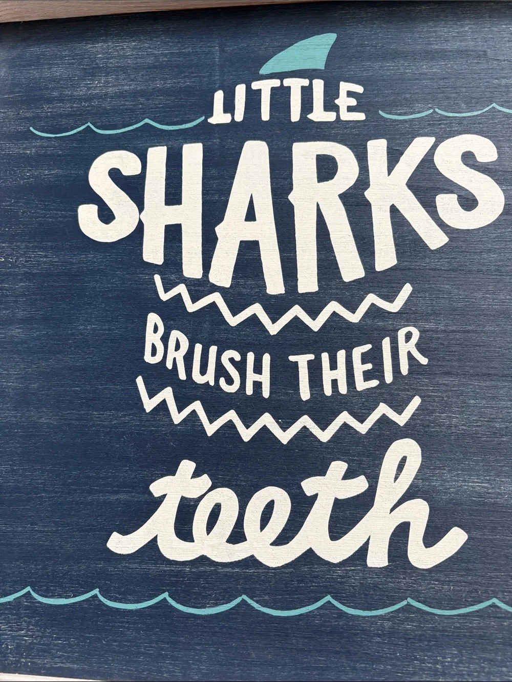 Pottery Barn Kids Navy and Teal 'Little Sharks' Framed Wall Sign